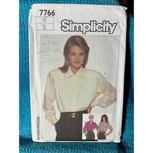 7766 Simplicity Pattern blouse button up 1980s size 10